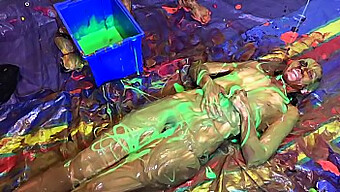 Sexy Girl Indulges In Messy Playtime With Custard Pies And Slime