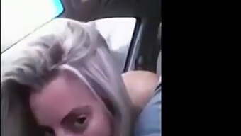 Blonde Babe Gives Car-Side Blowjob And Swallows Cum